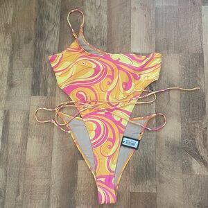 Sexy Forplay Swimsuit Abstract 60’s 70’s Pop Psychedelic Bright Print
